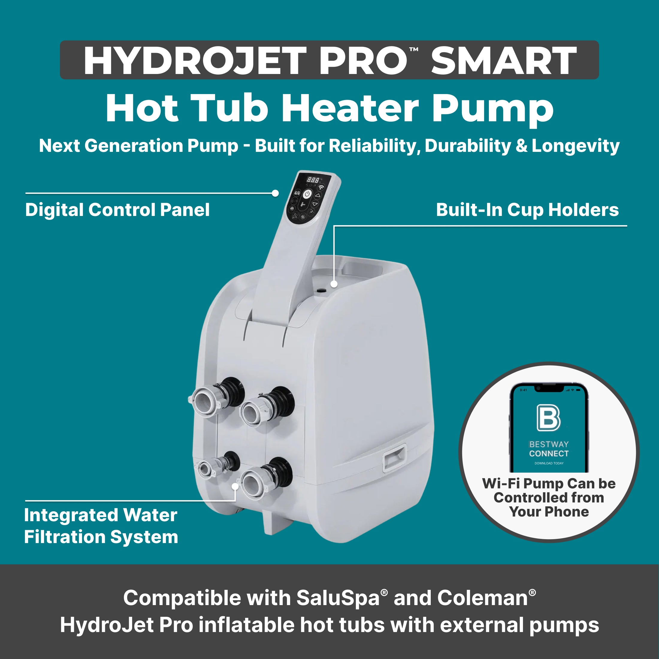 Bomba de calefacción inteligente para jacuzzi SaluSpa HydroJet Pro con control por aplicación