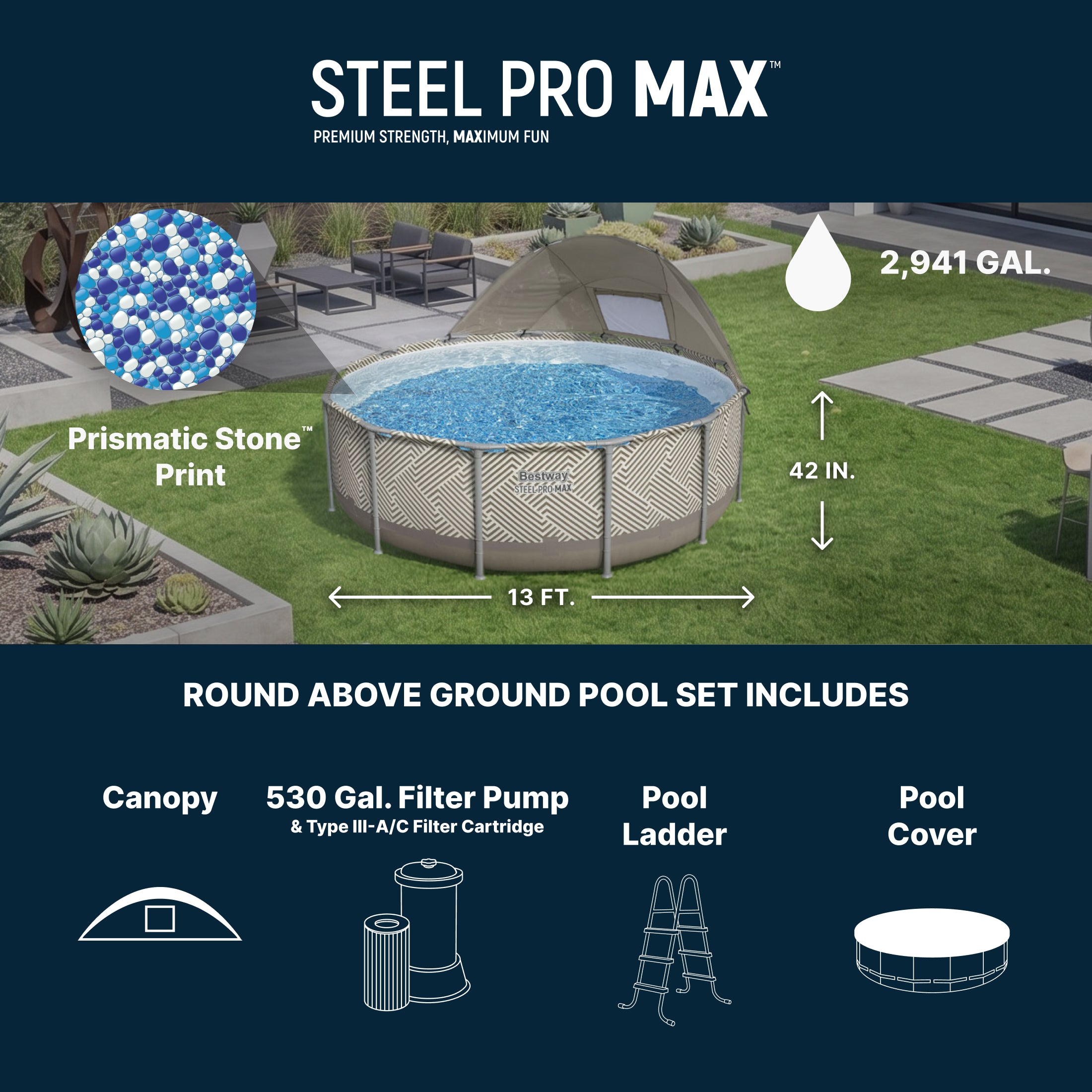 Piscina Elevada Redonda Bestway Steel Pro MAX De 13' x 42" Con Toldo