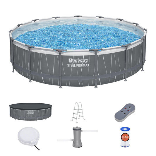 Piscina elevada redonda Bestway Steel Pro MAX de 4,5 x 107 cm con luz LED