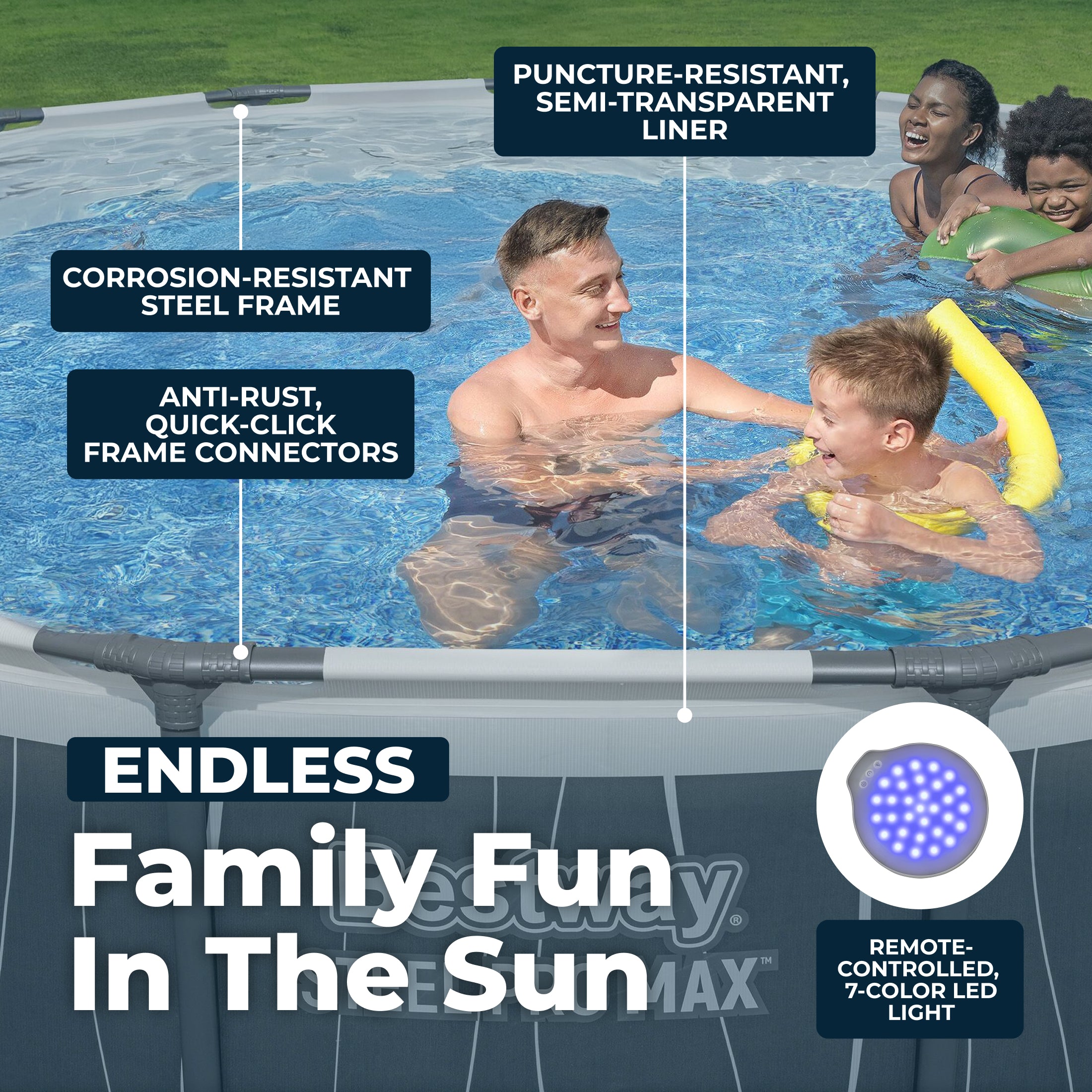 Piscine hors sol ronde Bestway Steel Pro MAX 15 pi x 42 po avec éclairage LED