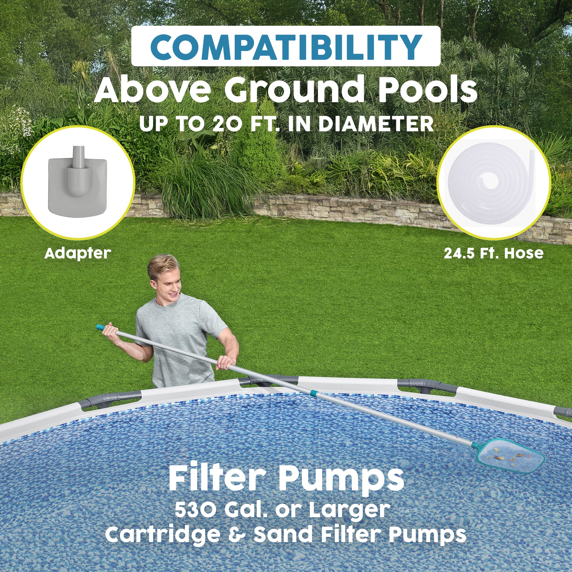 Kit d'entretien de piscine Bestway AquaClean avec aspirateur et écumoire