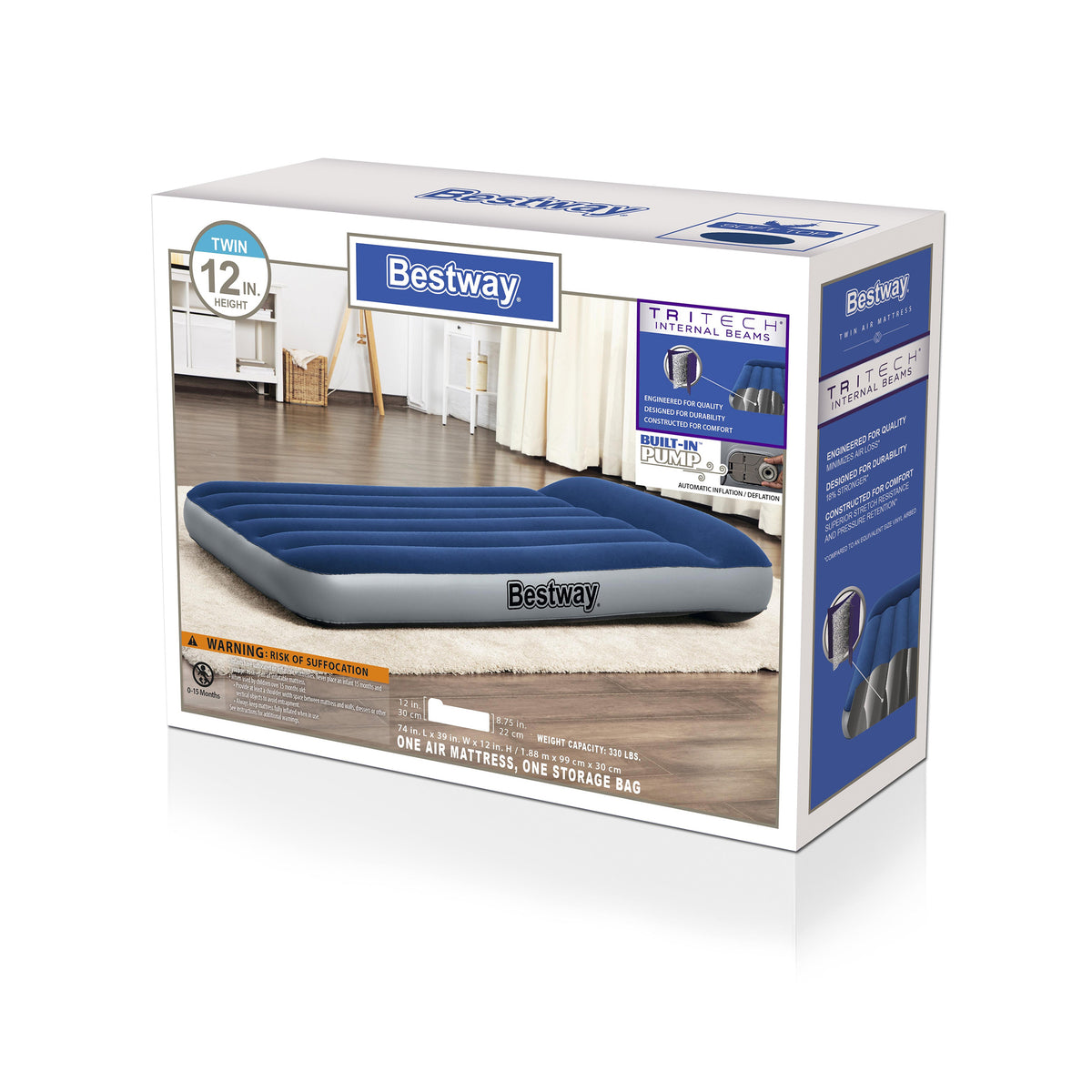 Bestway Tritech Air Mattress Twin 12” with Built-in AC Pump