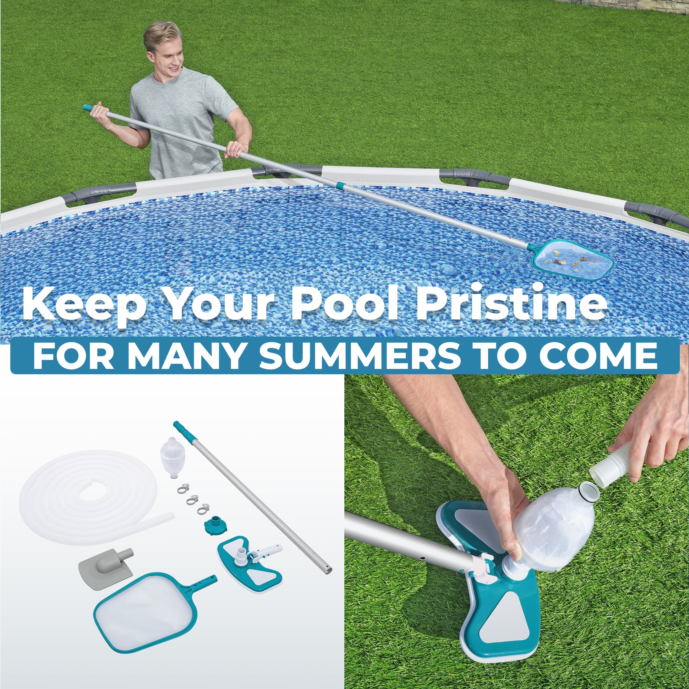 Kit d'entretien de piscine Bestway AquaClean avec aspirateur et écumoire
