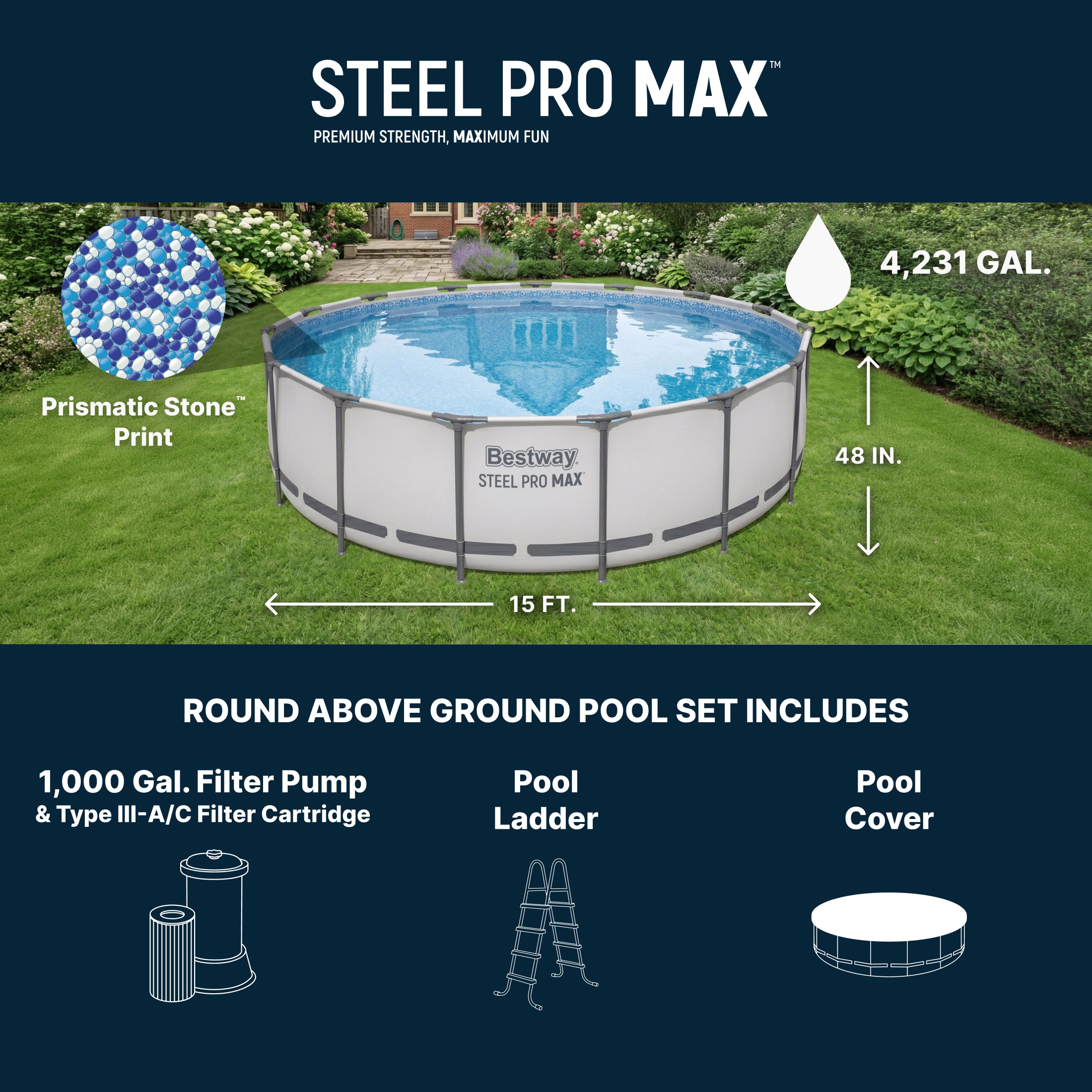 Ensemble de piscine hors sol Bestway Steel Pro MAX 15 pi x 48 po