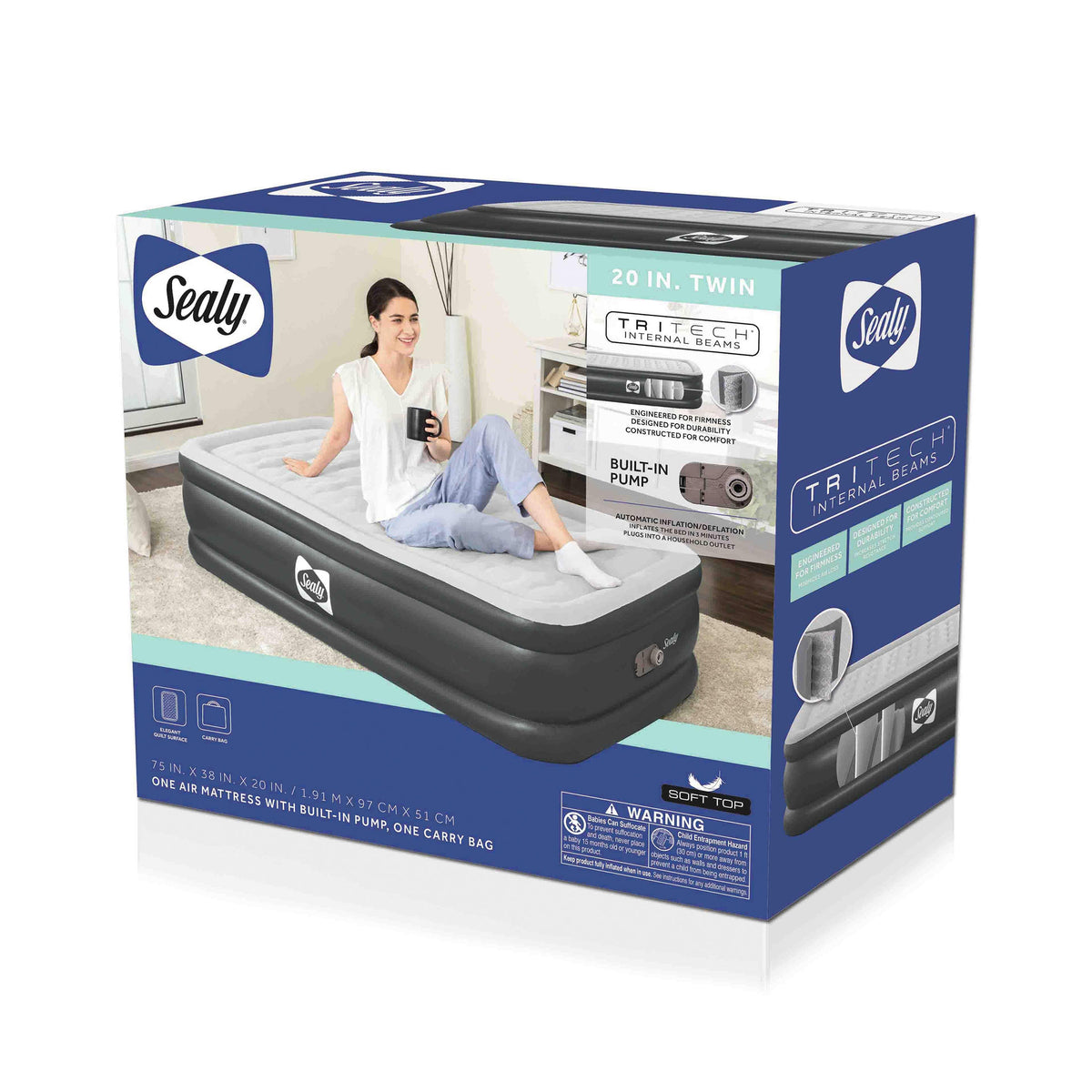Sealy Tritech Air Mattress Twin 20” with Built-in AC Pump