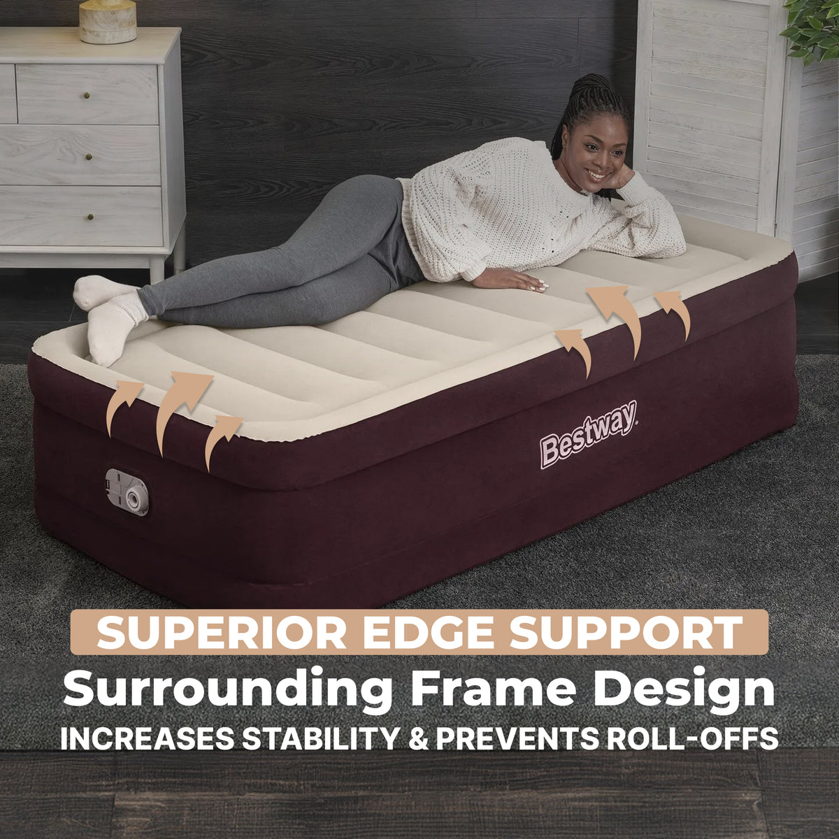 Bestway Maroon SleepSupport Premium 20" Twin Air Mattress with Built-in AC Pump