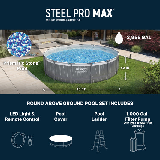 Piscina elevada redonda Bestway Steel Pro MAX de 4,5 x 107 cm con luz LED